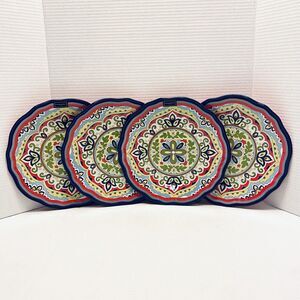 Cynthia Rowley Melamine Plates Floral Scalloped Edge Colorful Dinnerware Qty 4